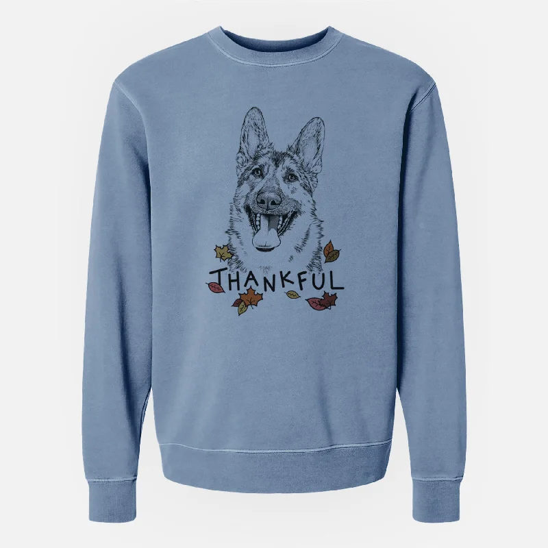 Thankful Benson the German Shepherd - Unisex Pigment Dyed Crew Sweatshirt Hoodie with High-Low Hem Asymmetrical Trendy