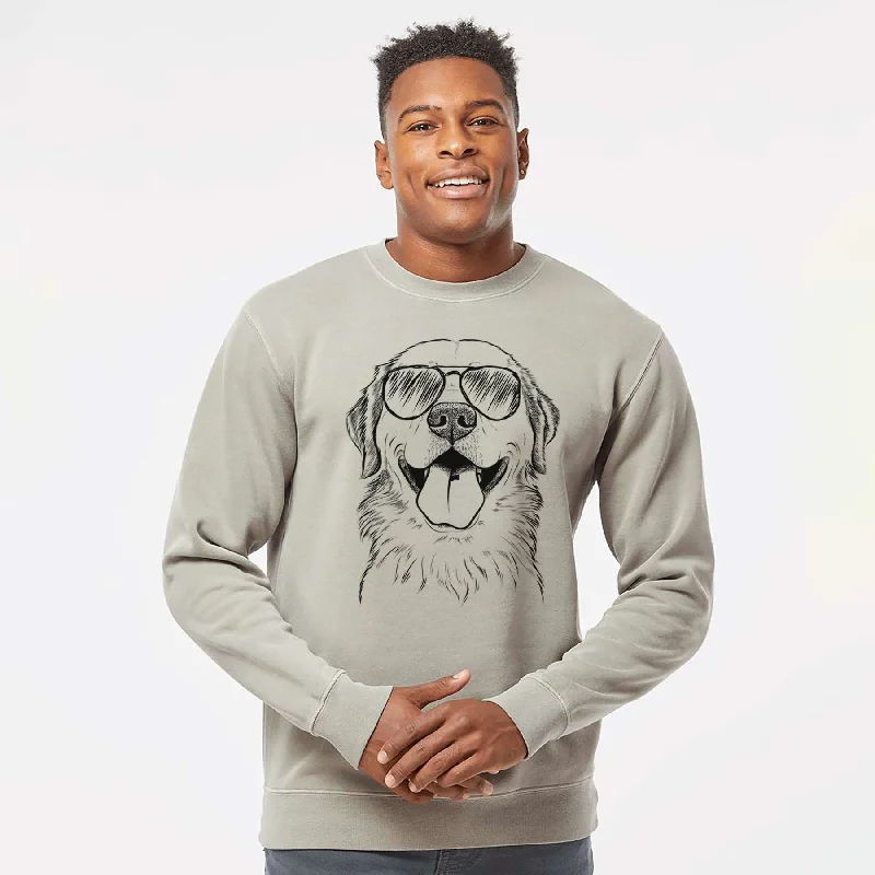 Aviator Bennett the Golden Retriever - Unisex Pigment Dyed Crew Sweatshirt Graphic Hoodie Design Print