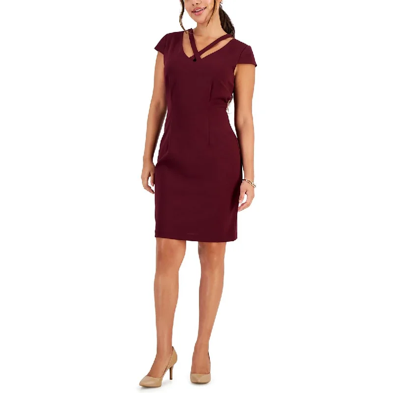 Petites Womens Solid Polyester Sheath Dress Tunics Modern contemporary