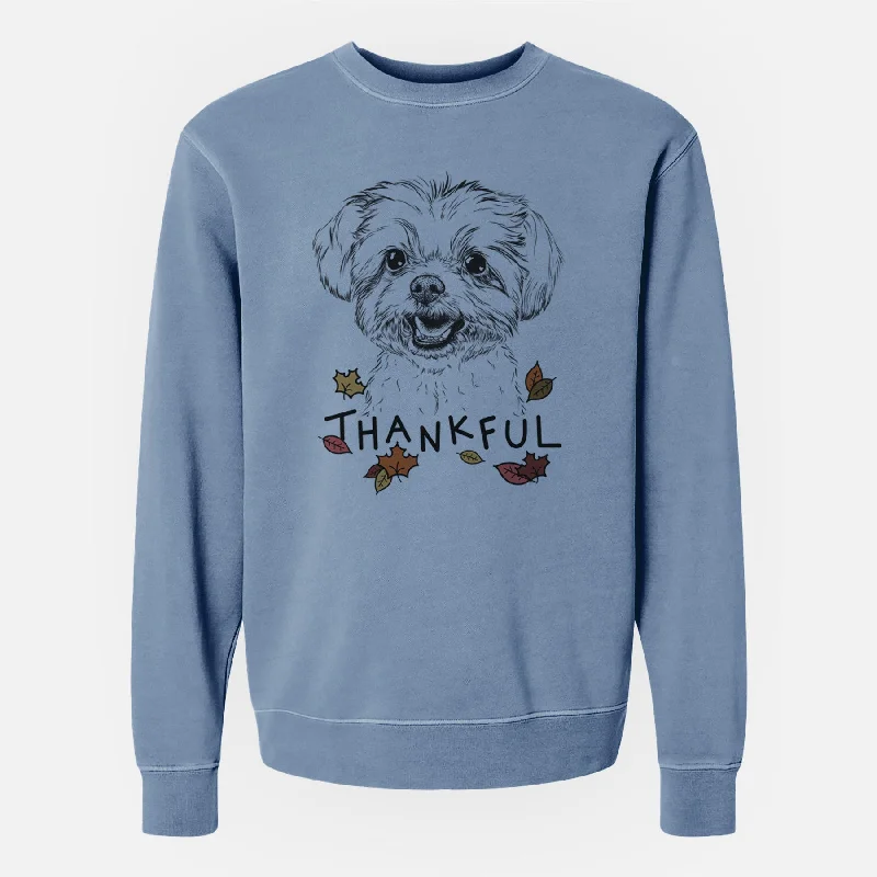 Thankful Aspen the Morkie - Unisex Pigment Dyed Crew Sweatshirt Hoodie with Hem Elastic Stretchable Comfortable