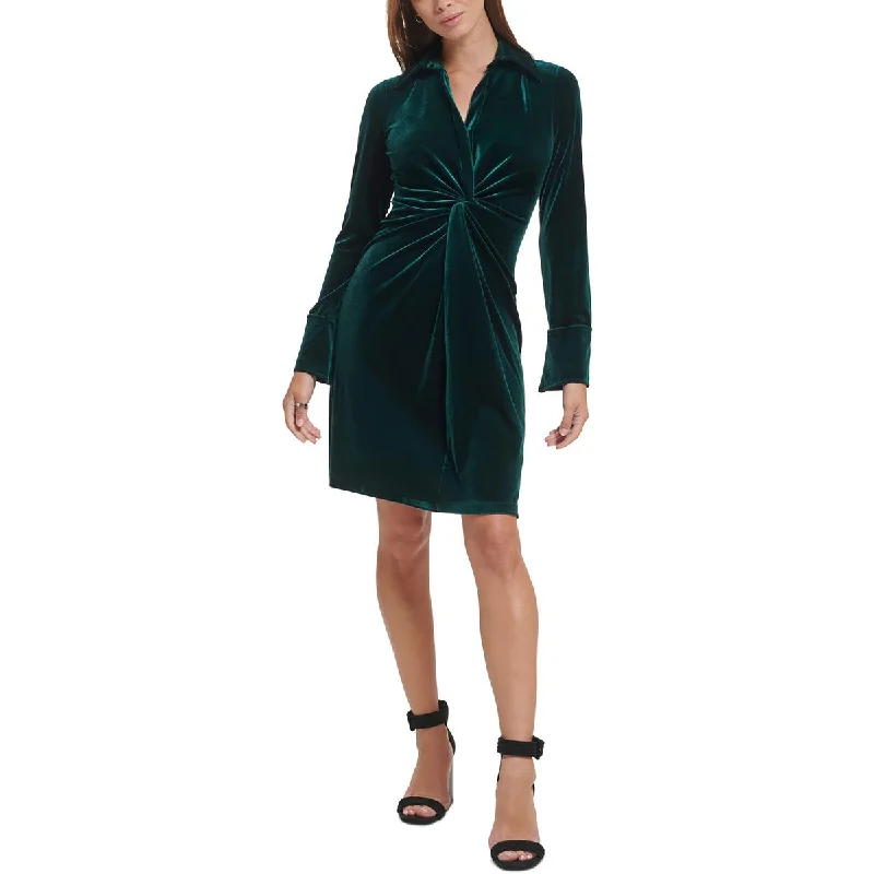 Womens Solid Velvet Sheath Dress Tunics Cozy soft