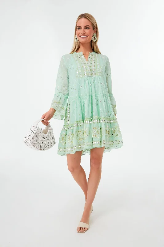 Mint Mosaic Print Flared Sleeve Dress Pencil Office Professional