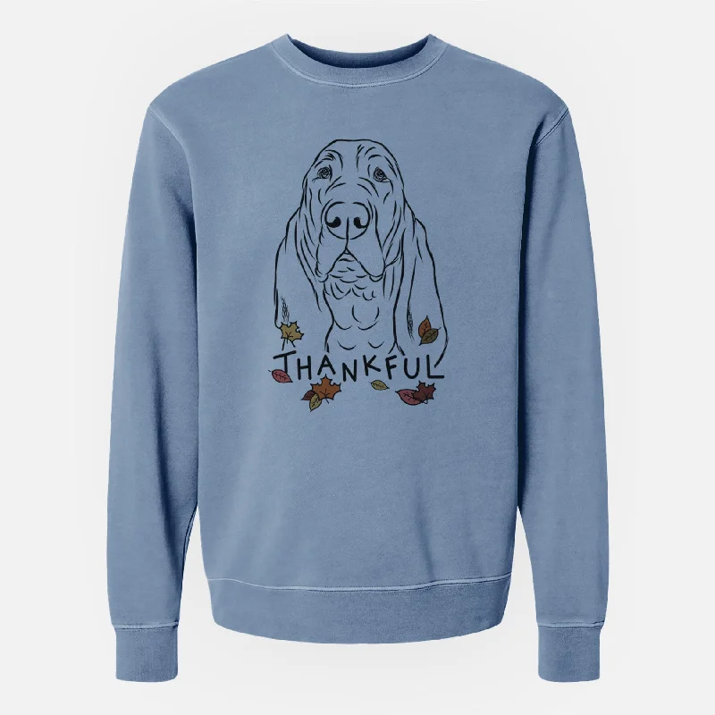 Thankful Baron the Bloodhound - Unisex Pigment Dyed Crew Sweatshirt Hoodie with Back Slit Movement Comfort