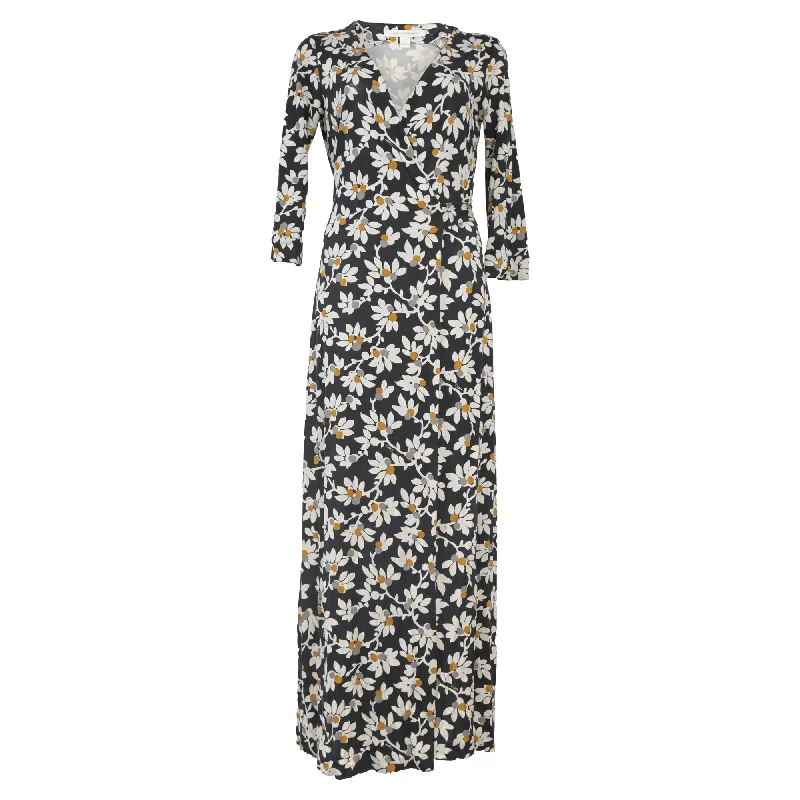 Diane von Furstenberg Floral Print Long Dress in Black Viscose Tunics Gym athletic
