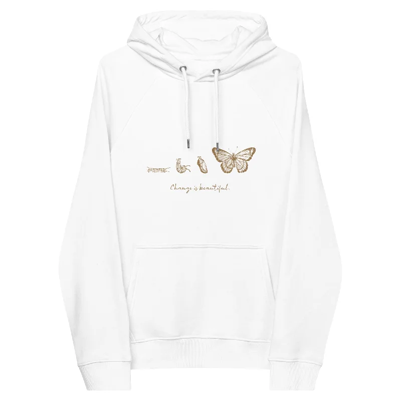 “Change is Beautiful” Butterfly Metamorphosis Raglan Hoodie (Adult Unisex) Hoodie with Embroidery Detailed Premium