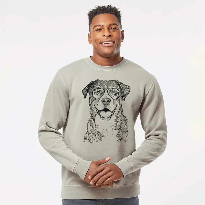 Aviator Leon the Greater Swiss Mountain Dog - Unisex Pigment Dyed Crew Sweatshirt Hoodie with Double Zipper Versatile Adjustable