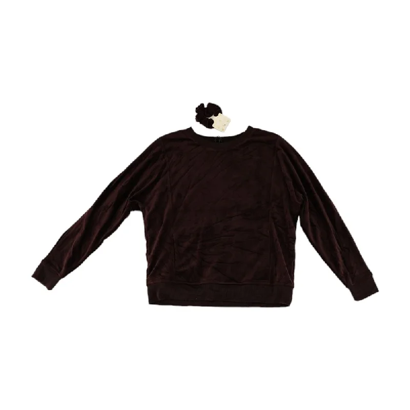 Purple Solid Sweatshirt and Hair Tie Set Hoodie with Hem Lace Feminine Delicate