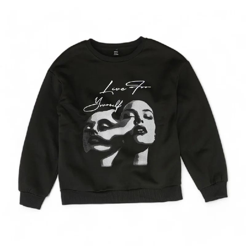 Black Graphic Sweatshirt Oversized Hoodie Comfort Casual