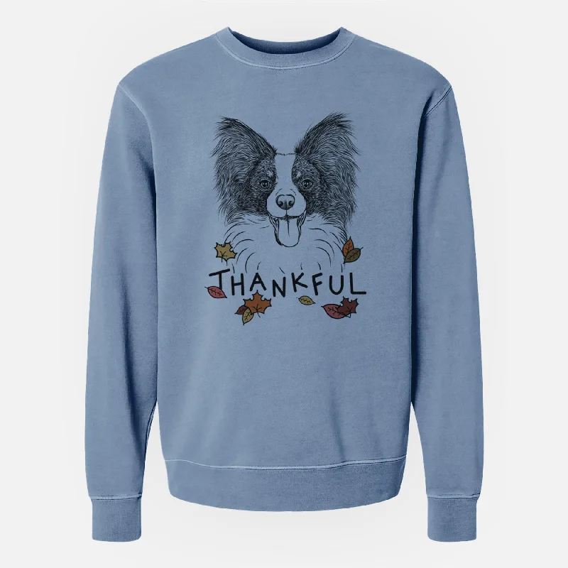 Thankful Patrick the Papillon - Unisex Pigment Dyed Crew Sweatshirt Hoodie with Typography Text Message