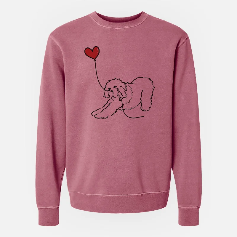 Old English Sheepdog Heart String - Unisex Pigment Dyed Crew Sweatshirt Hoodie with Full-Zip Functional Layering