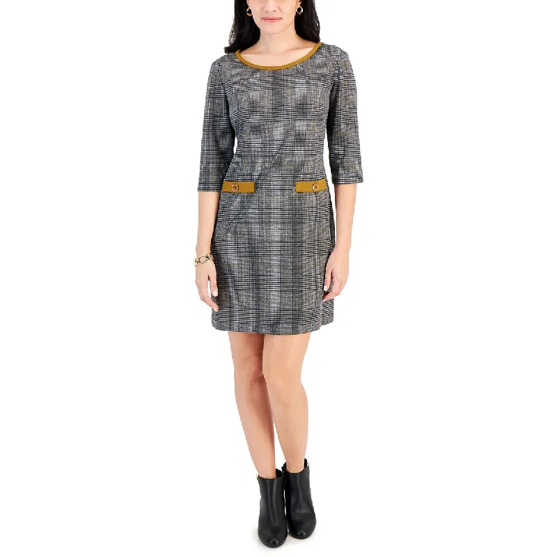 Petites Womens Plaid Polyester Sheath Dress Tunics Fall fleece