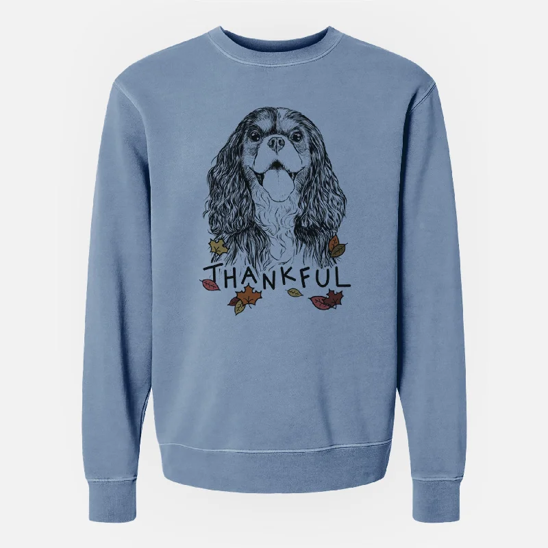 Thankful Brandy the Cavalier King Charles Spaniel - Unisex Pigment Dyed Crew Sweatshirt Hoodie with Magnetic Closure Innovative Modern