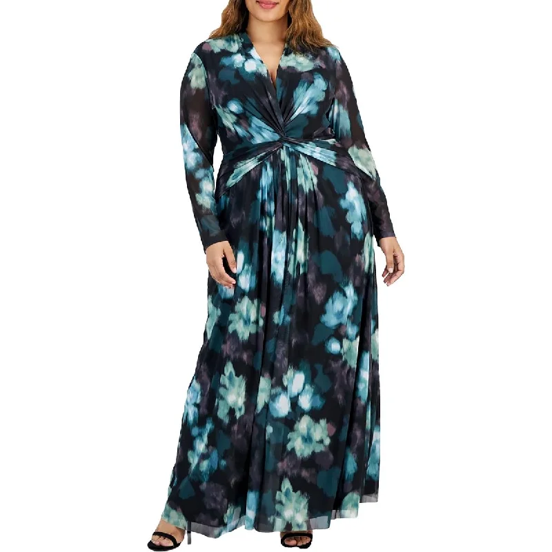 Plus Womens Printed Mesh Evening Dress Tunics Gym athletic