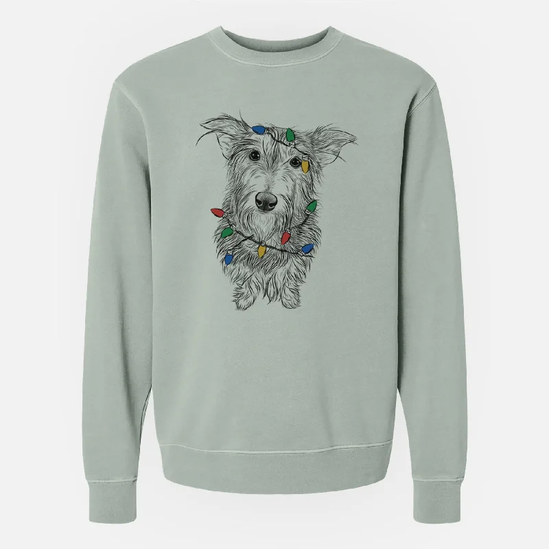 Christmas Lights Frida Doggo the Rescue Terrier Mix - Unisex Pigment Dyed Crew Sweatshirt Hoodie with Double Zipper Versatile Adjustable