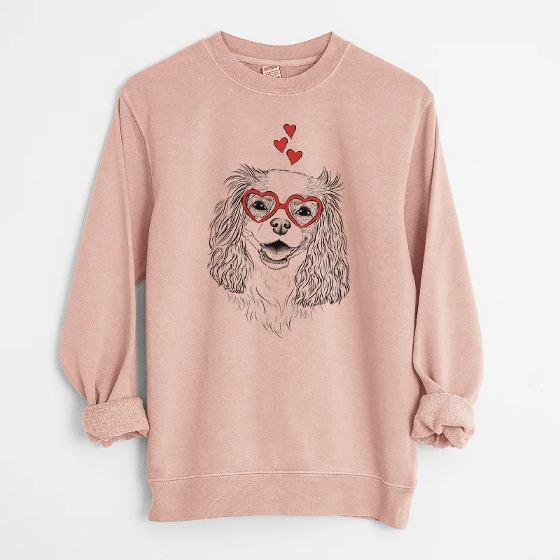 Valentine Halley Comet the Cavalier King Charles Spaniel - Unisex Pigment Dyed Crew Sweatshirt Hoodie with Contrast Stitching Detailed Premium