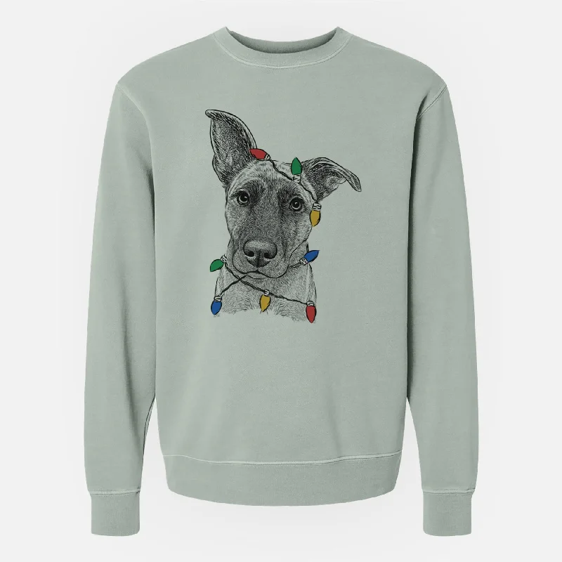 Christmas Lights Zoey the Mixed Breed - Unisex Pigment Dyed Crew Sweatshirt Hoodie with Longline Fit Extended Stylish