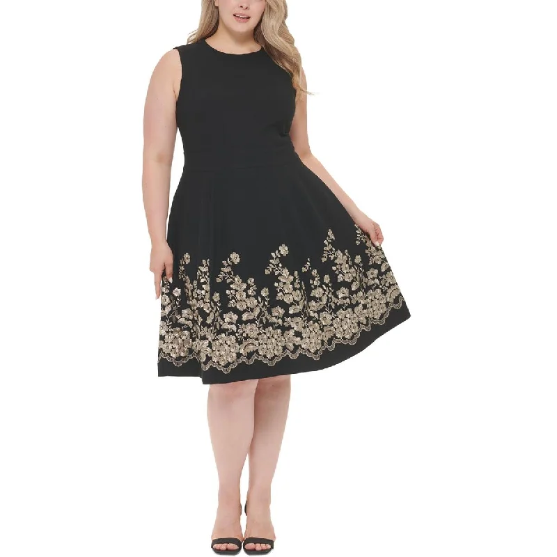 Plus Womens Floral Print Polyester Fit & Flare Dress Tunics Fashionable trendy