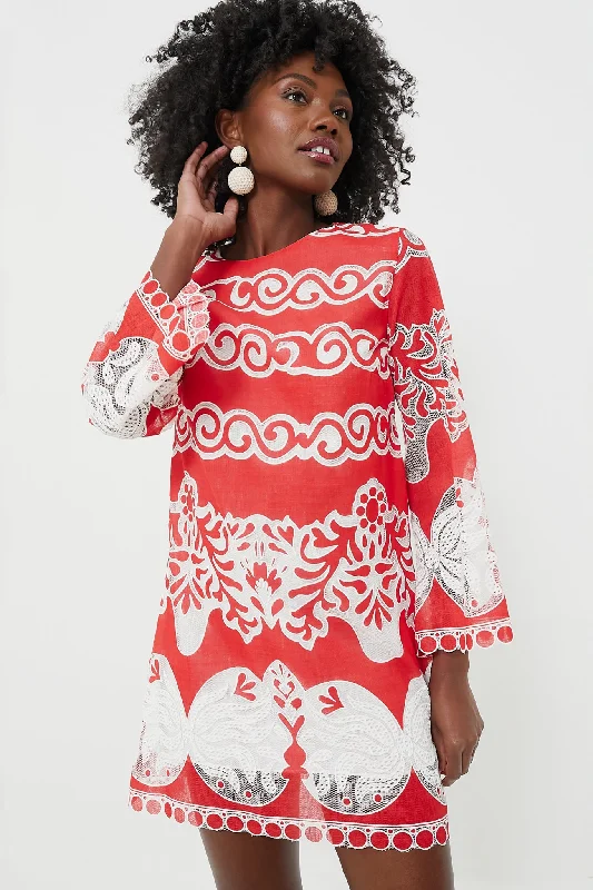 Red Lace Stevie Dress Crew Neckline Sporty