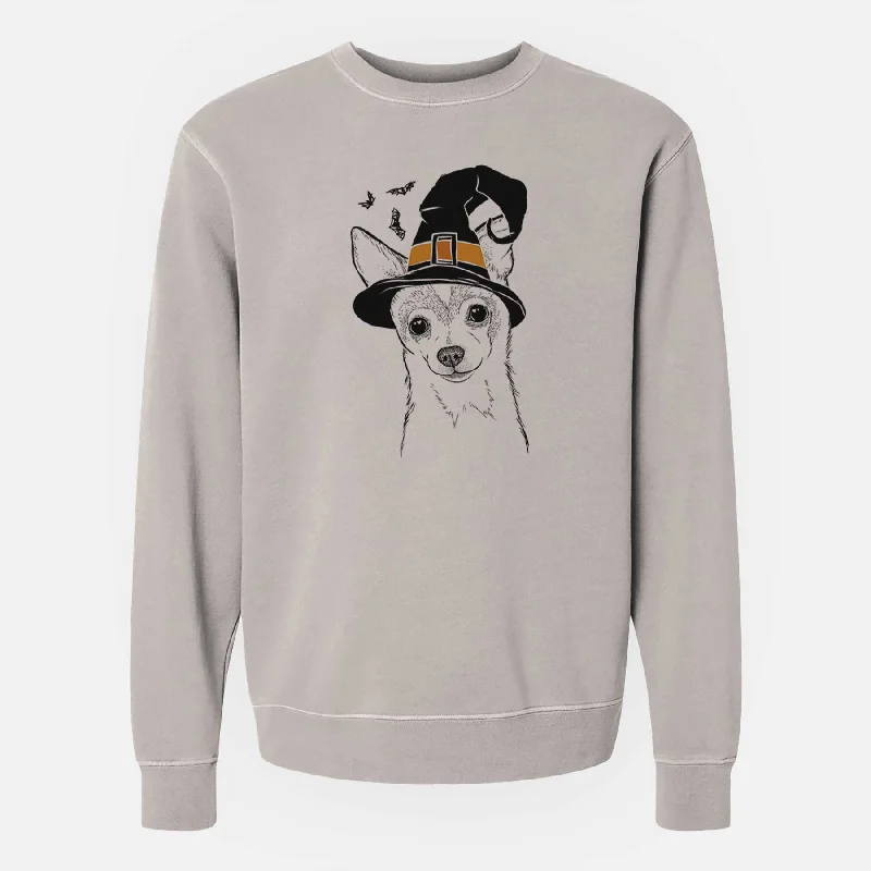 Witch Buggy the Chihuahua - Unisex Pigment Dyed Crew Sweatshirt Hoodie with Hem Drawcord Adjustable Customizable