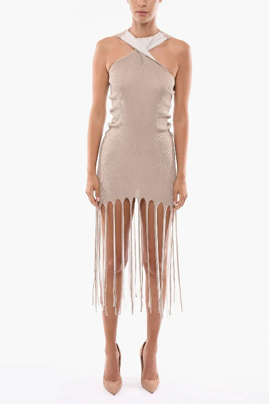 Bottega Veneta Silk-blend Fringed Dress with Cut Out Shoulders Tunic Top Casual