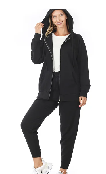 Zipper hoodie and jogger set Hoodie with Frayed Bohemian Relaxed