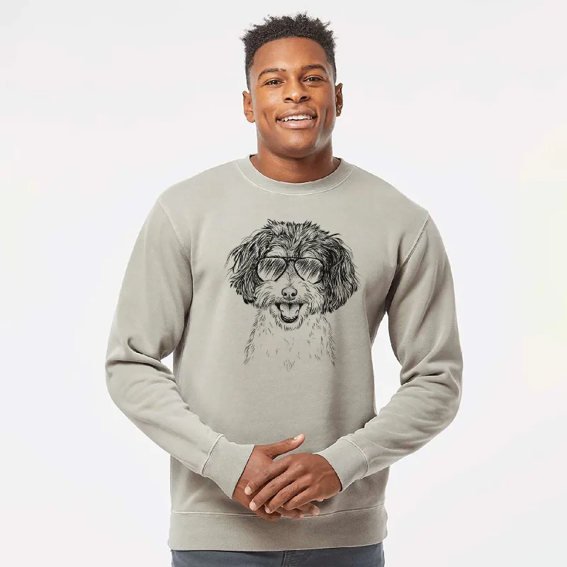 Aviator Carlos the Cavapoo - Unisex Pigment Dyed Crew Sweatshirt Hoodie with Fur Luxurious Winter