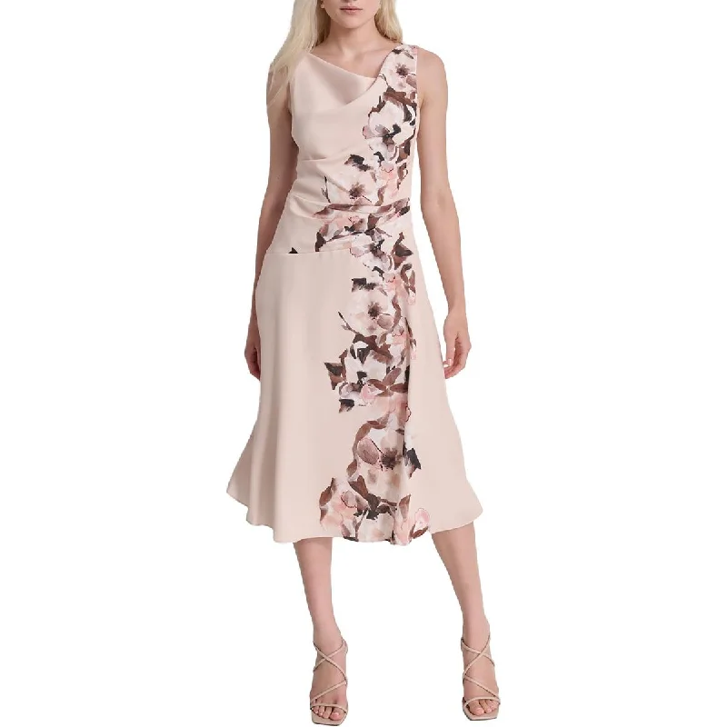Petites Womens Floral Print Polyester Fit & Flare Dress Tunics Versatile functional