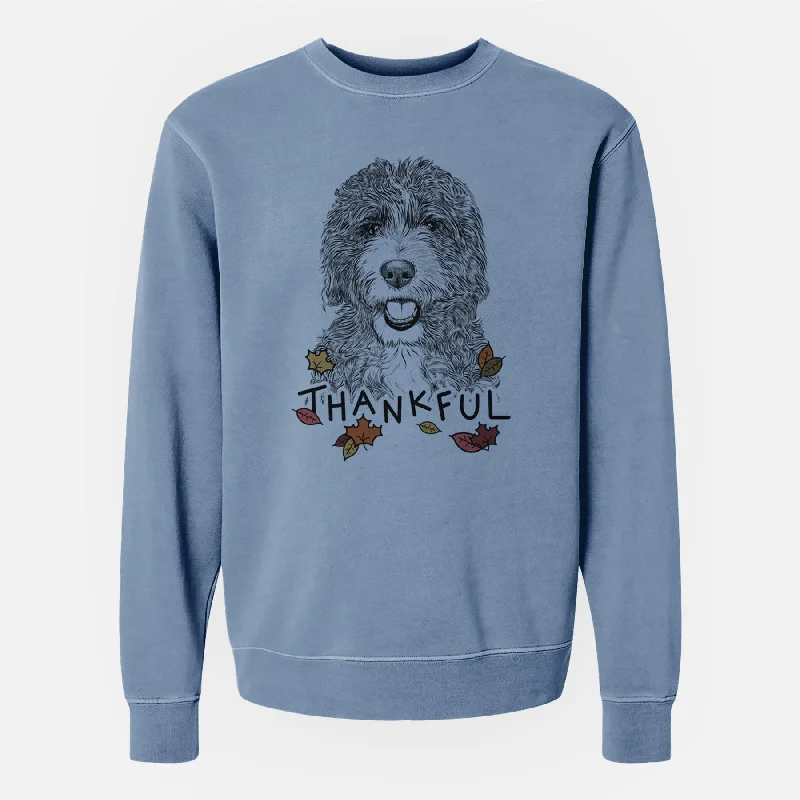 Thankful Bash the Bernedoodle - Unisex Pigment Dyed Crew Sweatshirt Hoodie with Front Slit Layering Stylish