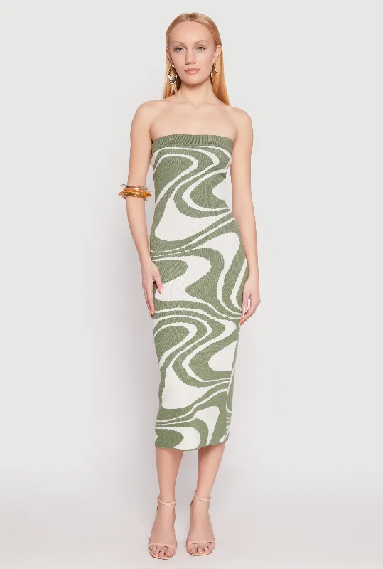 Swirl Print Zip Back Tube Dress Tunics Office stylish