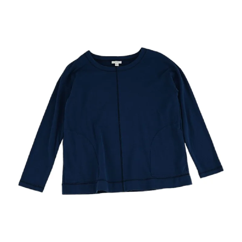 Blue Solid Sweatshirt Hoodie with Hem Elastic Stretchable Comfortable