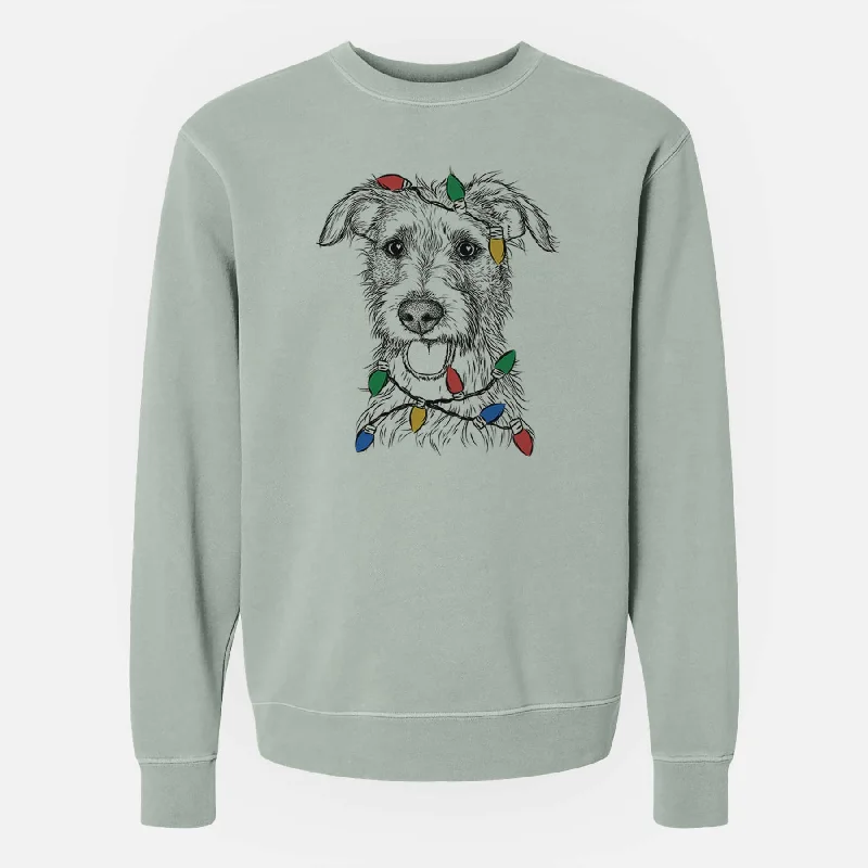 Christmas Lights Maggie the Terrier Mix - Unisex Pigment Dyed Crew Sweatshirt Hoodie with Puffed Sleeves Voluminous Trendy
