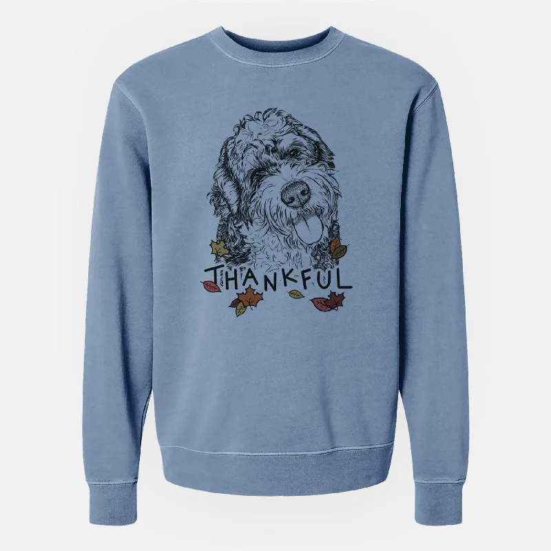 Thankful Kaci the Bernedoodle - Unisex Pigment Dyed Crew Sweatshirt Hoodie with Raglan Sleeves Sporty Comfortable
