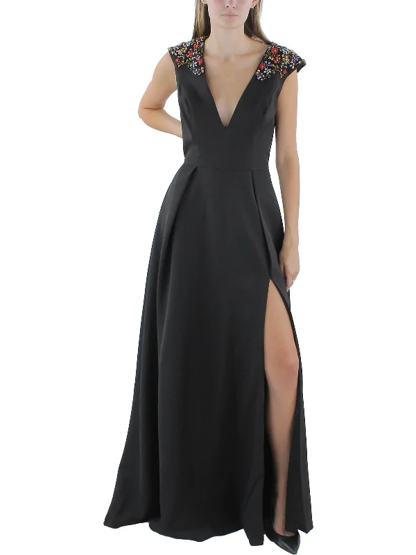 Womens Maxi Deep V-Neck Evening Dress empire Waist empire