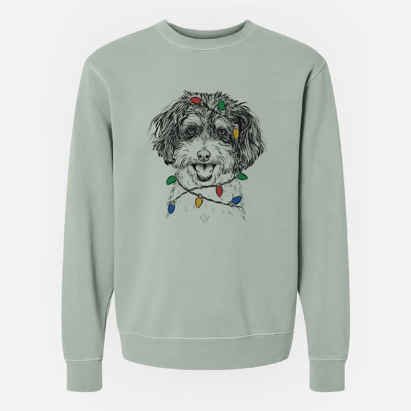 Christmas Lights Carlos the Cavapoo - Unisex Pigment Dyed Crew Sweatshirt Hoodie with Drawcord Adjustable Secure