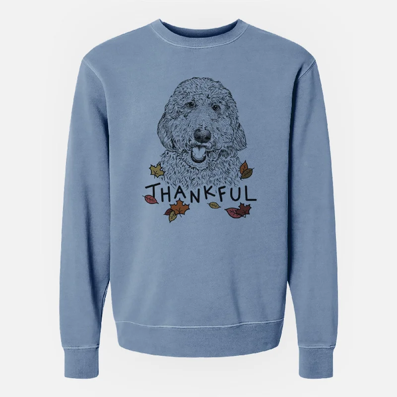 Thankful Whisper the Goldendoodle - Unisex Pigment Dyed Crew Sweatshirt Hoodie with Hem Elastic Stretchable Comfortable