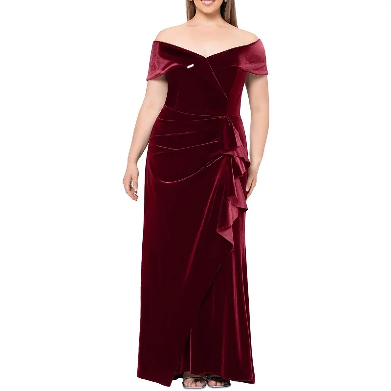 Plus Womens Ruffled Velvet Evening Dress Tunics Trendy modern