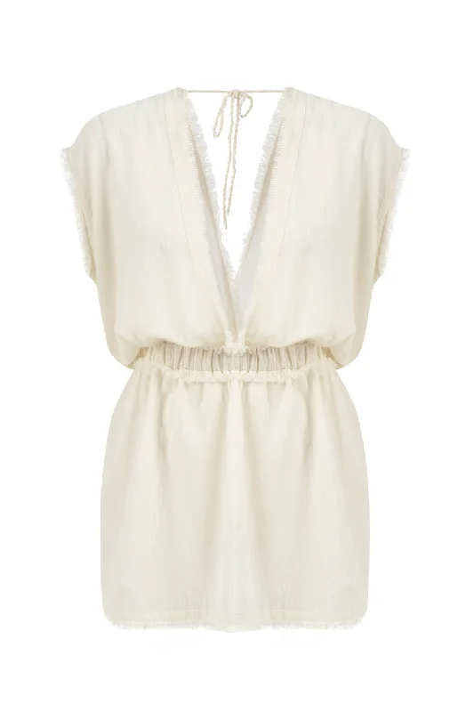 Daphne Ecru Cotton Dress Tunics Distressed trendy