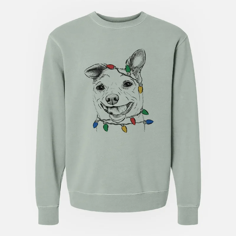 Christmas Lights Mortimer the Mixed Breed - Unisex Pigment Dyed Crew Sweatshirt Hoodie with Emblem Brand Identity