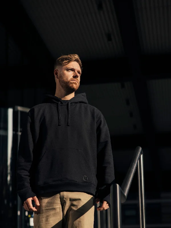 Hoodie - Black Hoodie with Ribbed Cuffs Snug Fit Comfort