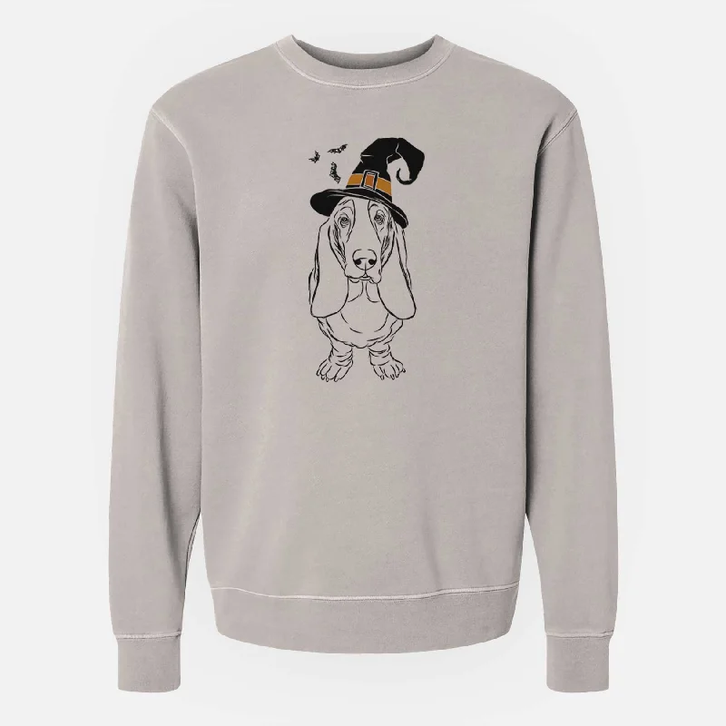Witch Charlie the Basset Hound - Unisex Pigment Dyed Crew Sweatshirt Hoodie with Slit Hem Functional Movement