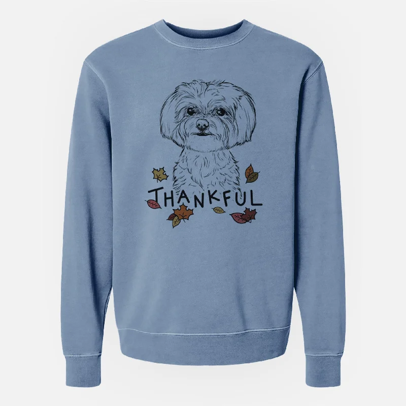 Thankful Willow the Maltese - Unisex Pigment Dyed Crew Sweatshirt Hoodie with Hem Detail Decorative Unique