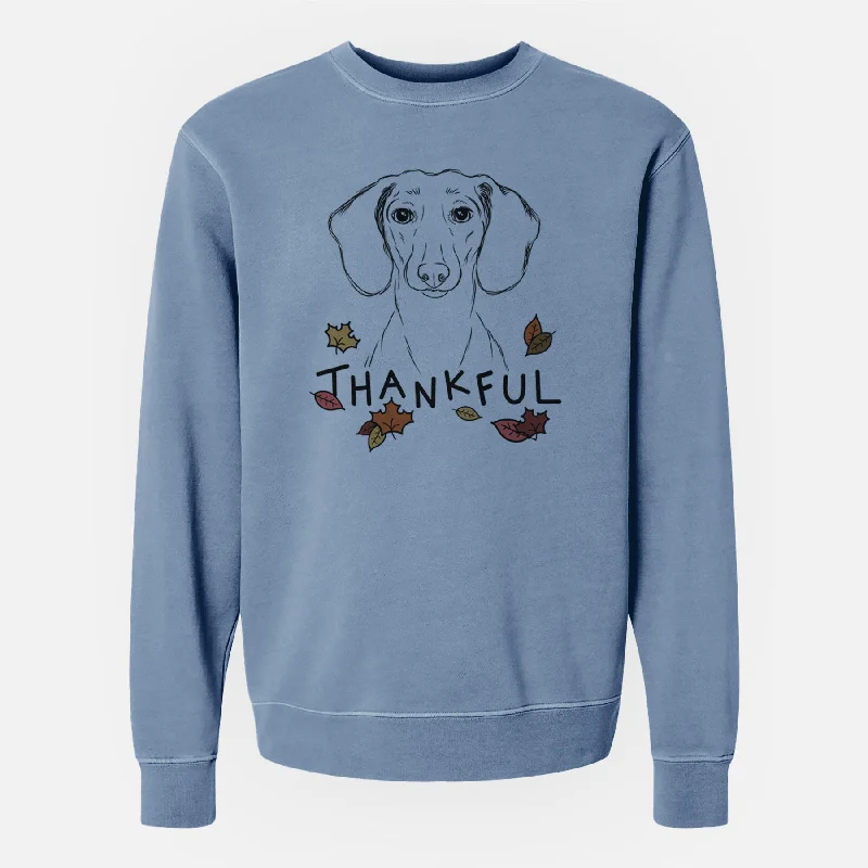 Thankful Hans the Dachshund - Unisex Pigment Dyed Crew Sweatshirt Hoodie with Puffed Sleeves Voluminous Trendy