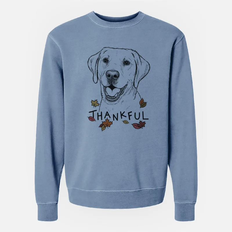 Thankful Nate the Labrador Retriever - Unisex Pigment Dyed Crew Sweatshirt Hoodie with Lace Feminine Delicate