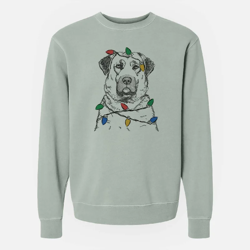 Christmas Lights Loca the Anatolian Shepherd - Unisex Pigment Dyed Crew Sweatshirt Hoodie with High Neck Warm Protective