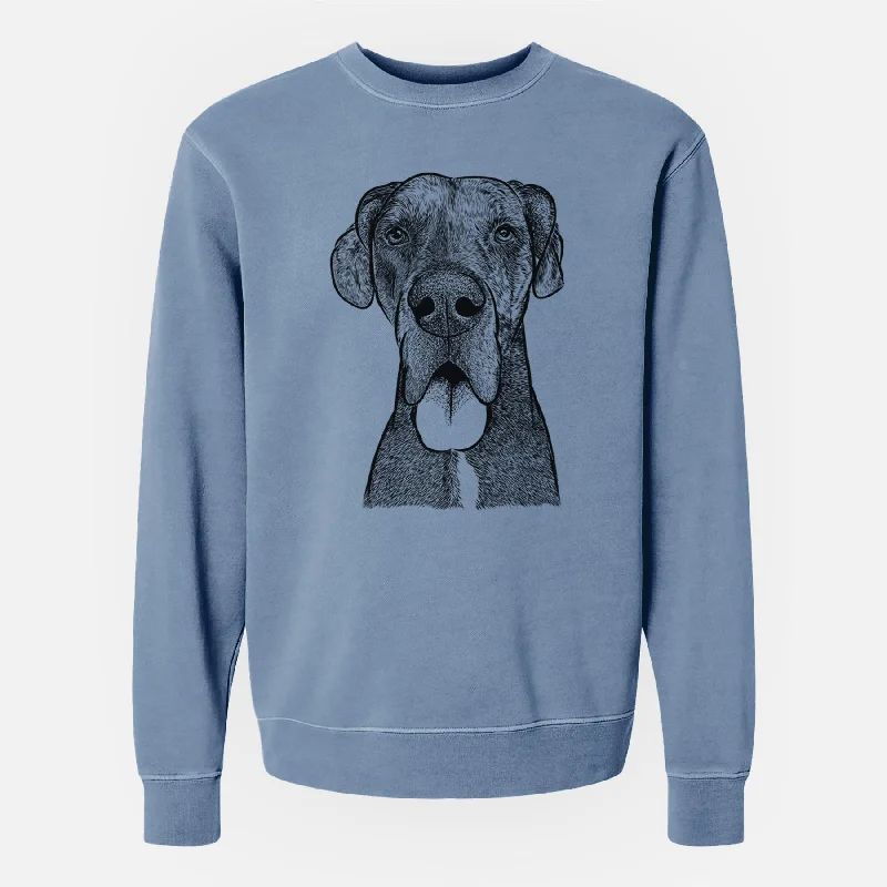 Bare Eli the Great Dane - Unisex Pigment Dyed Crew Sweatshirt Hoodie with Raw Hem Edgy Unfinished