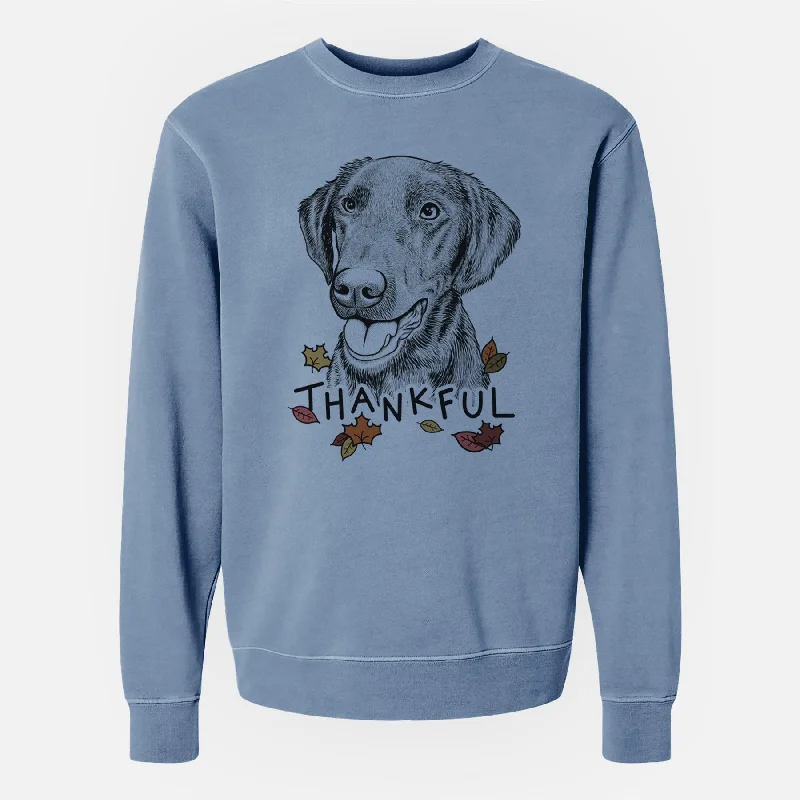 Thankful Onyx the Labrador Retriever - Unisex Pigment Dyed Crew Sweatshirt Hoodie with Applique Textured Unique