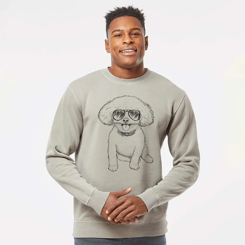 Aviator Peyton the Bichon Frise - Unisex Pigment Dyed Crew Sweatshirt Hoodie with Magnetic Closure Innovative Modern