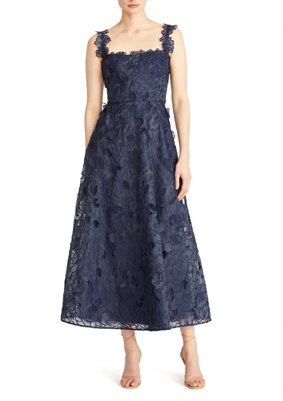 Juliette Organza Long Dress In Sapphire Off-the-shoulder Chic Trendy