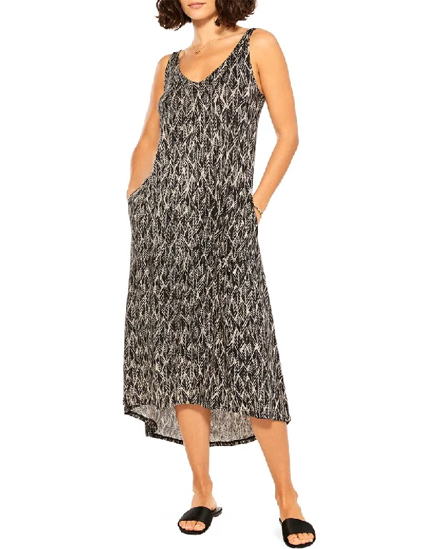 Nic+Zoe Sketched Leaves Double V Tank Linen-Blend Dress Tunics Timeless classic