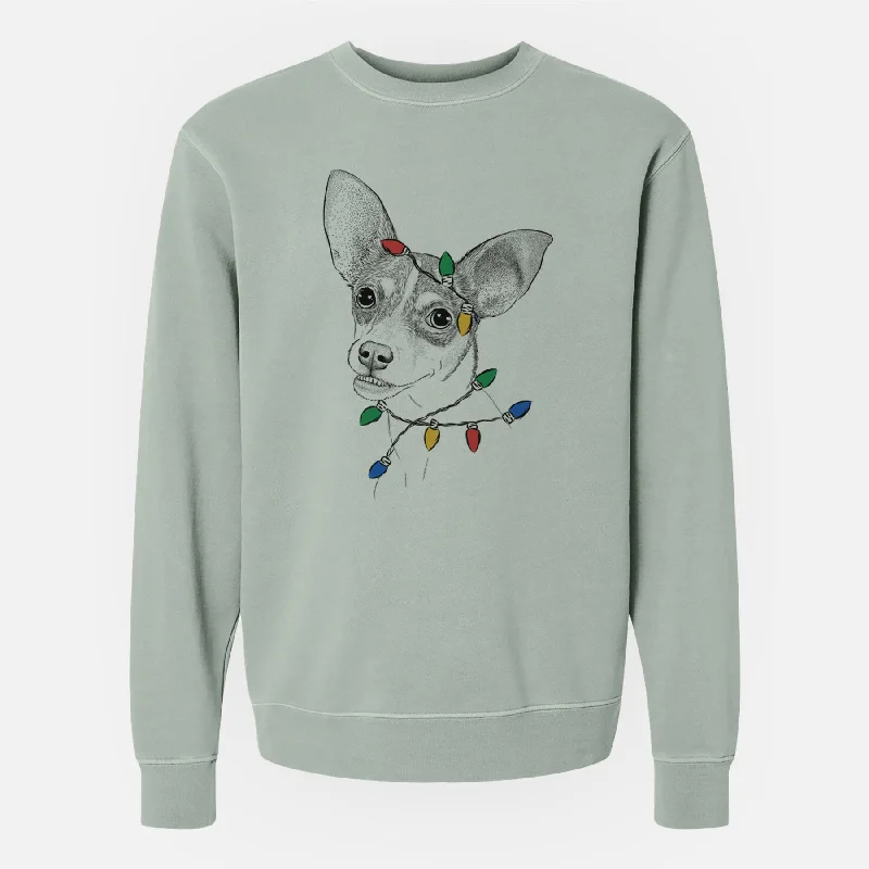 Christmas Lights Kailani the Chihuahua Mix - Unisex Pigment Dyed Crew Sweatshirt Hoodie with Zipper Versatile Modern